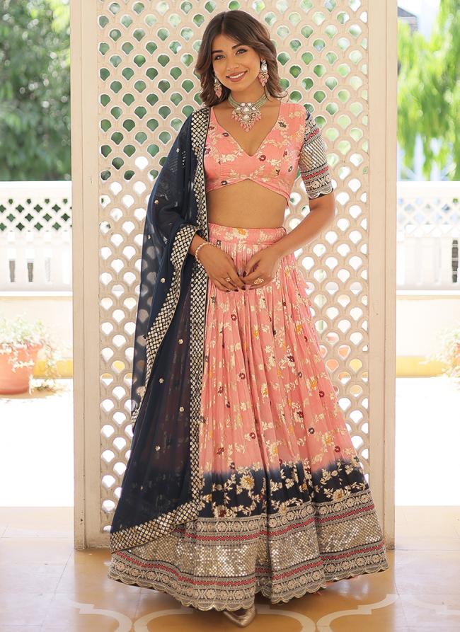 Viscose Light Pink Party Wear Embroidery Work Readymade Lehenga Choli